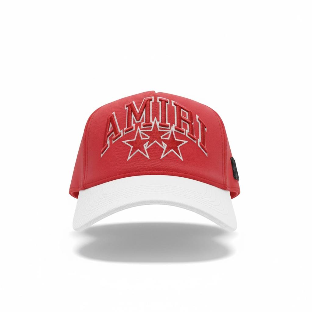 Amiri Red & White Luxury Cap π§’β€οΈβ¨ Premium Streetwear Baseball Hat β Bold Fashion Snapback π₯