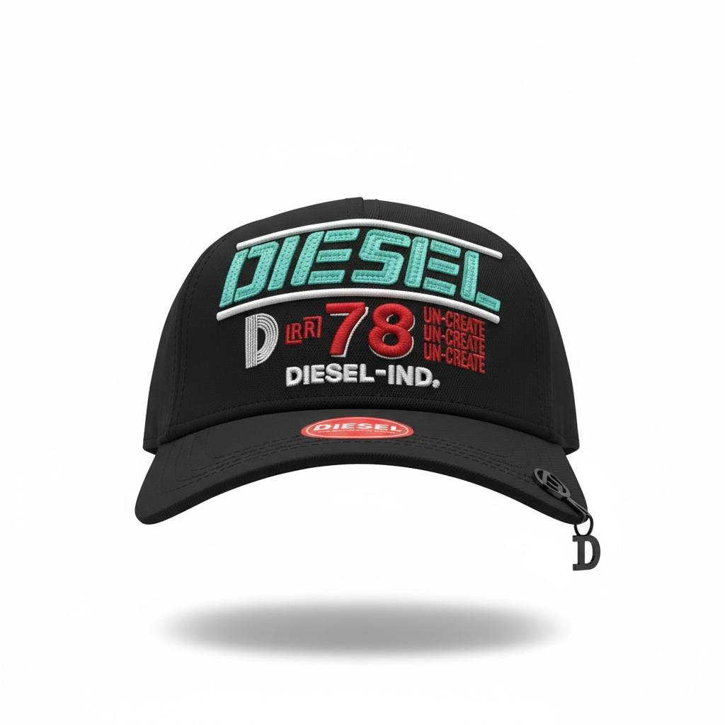 š§¢ Diesel D78 Black Cap ā Multicolor Logo Streetwear Edition š„