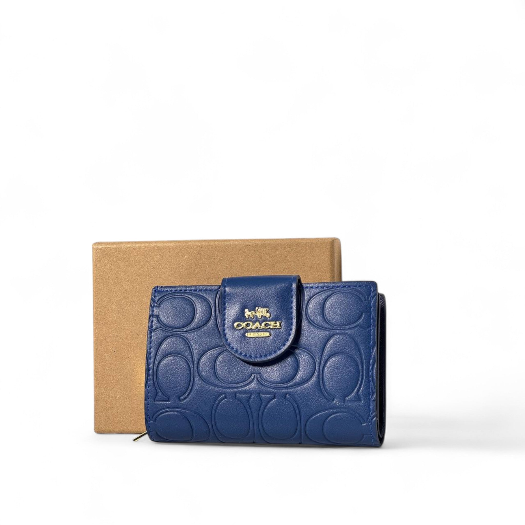 Coach Signature Embossed Leather Wallet β Navy Elegance π