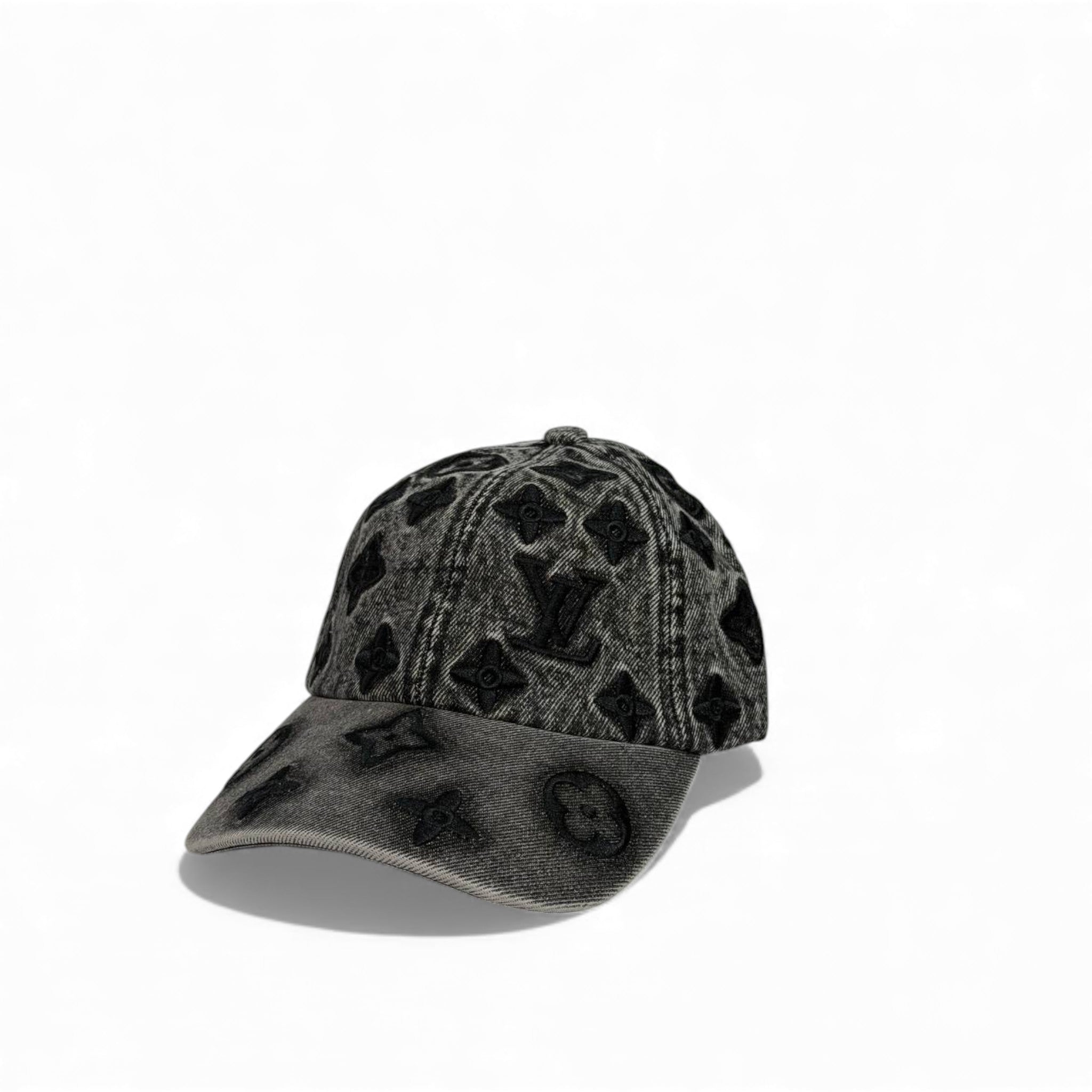 🧢 Louis Vuitton Monogram Black Washed Denim Cap – Luxury Street Edition