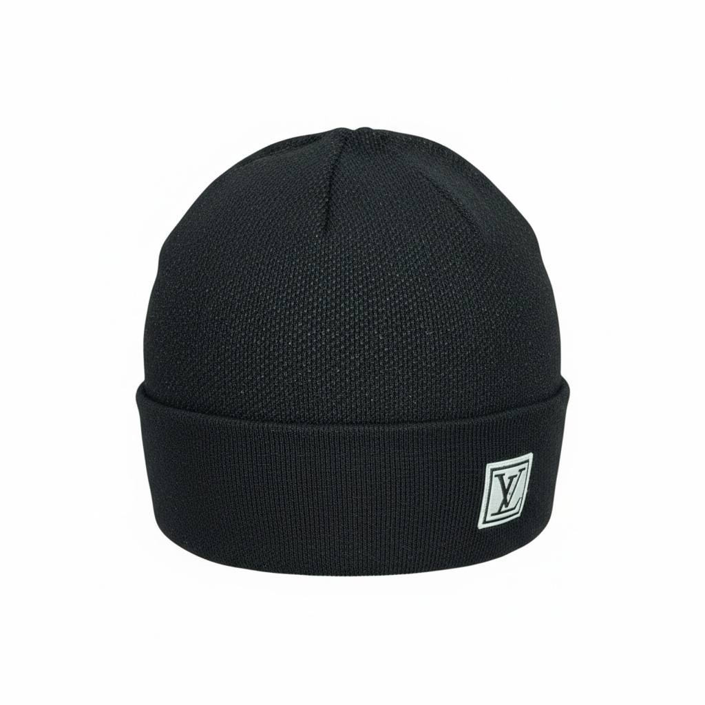 🧢 Louis Vuitton Monogram Patch Black Beanie – Luxury Winter Essential