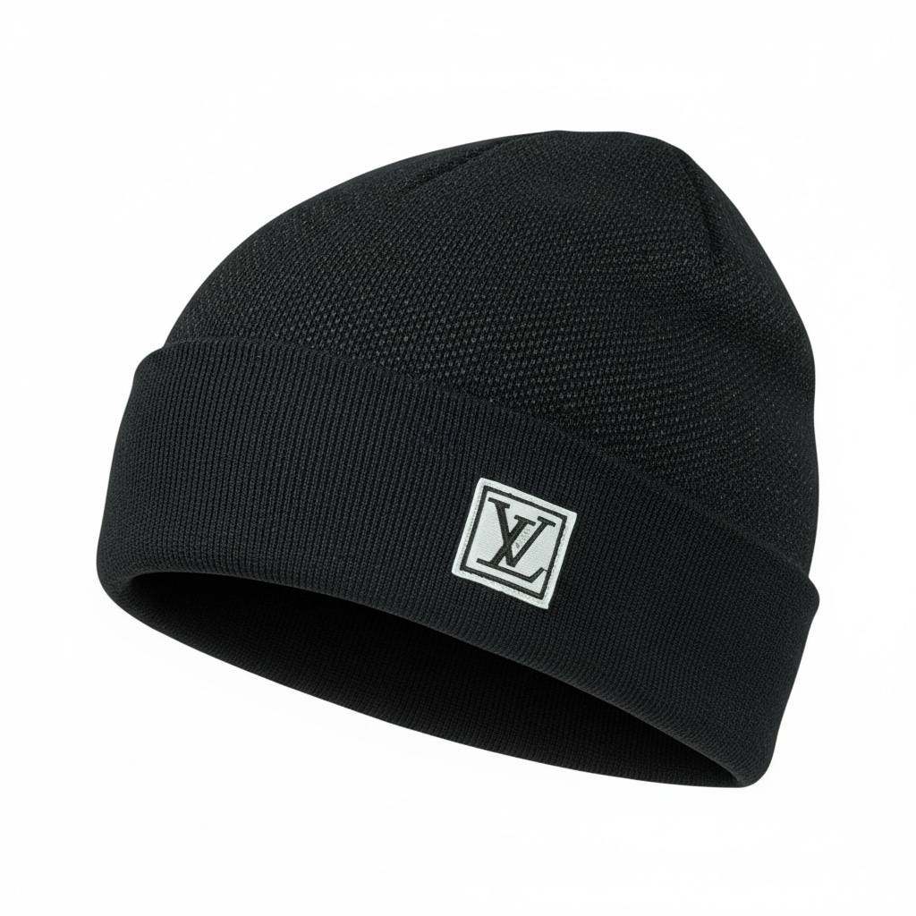 🖤 Louis Vuitton Monogram Patch Beanie – Black Luxury Winter Knit Hat ❄️✨