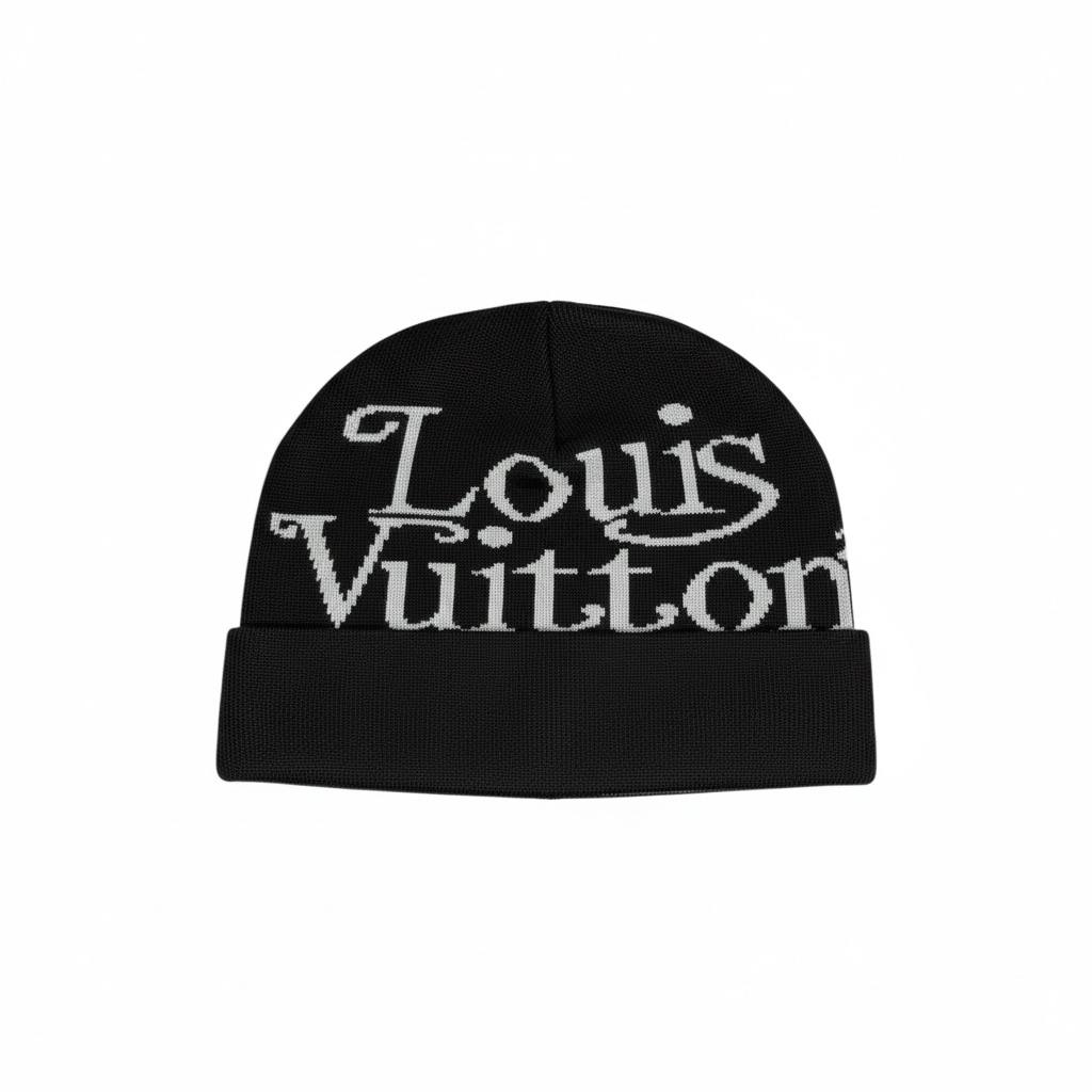 🧢 Louis Vuitton Black Knit Beanie | Bold Luxury Winter Style 🖤❄️