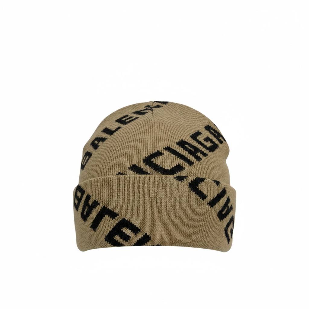 Balenciaga Beige All-Over Logo Beanie π«π€ | Premium Designer Winter Hat | Unisex Streetwear