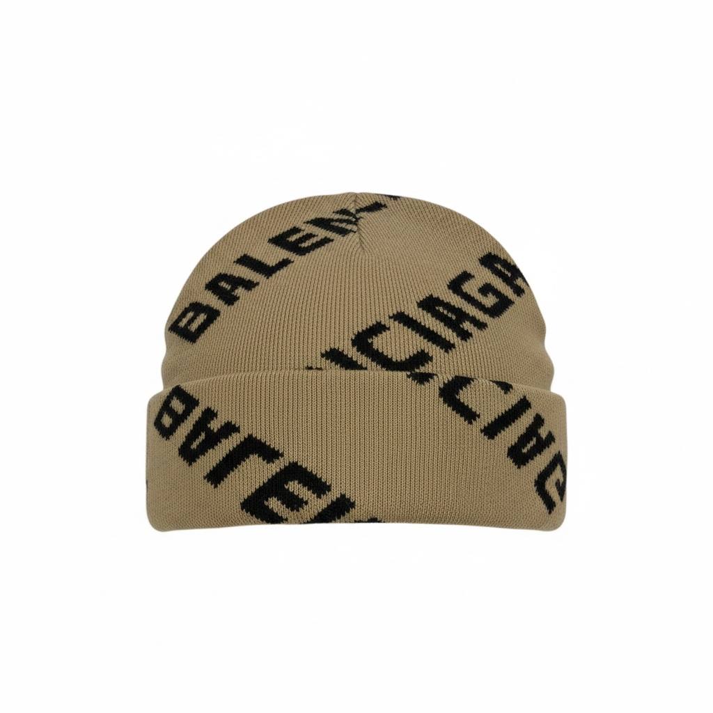 Balenciaga Beige All-Over Logo Beanie π«π€ | Premium Designer Winter Hat | Unisex Streetwear