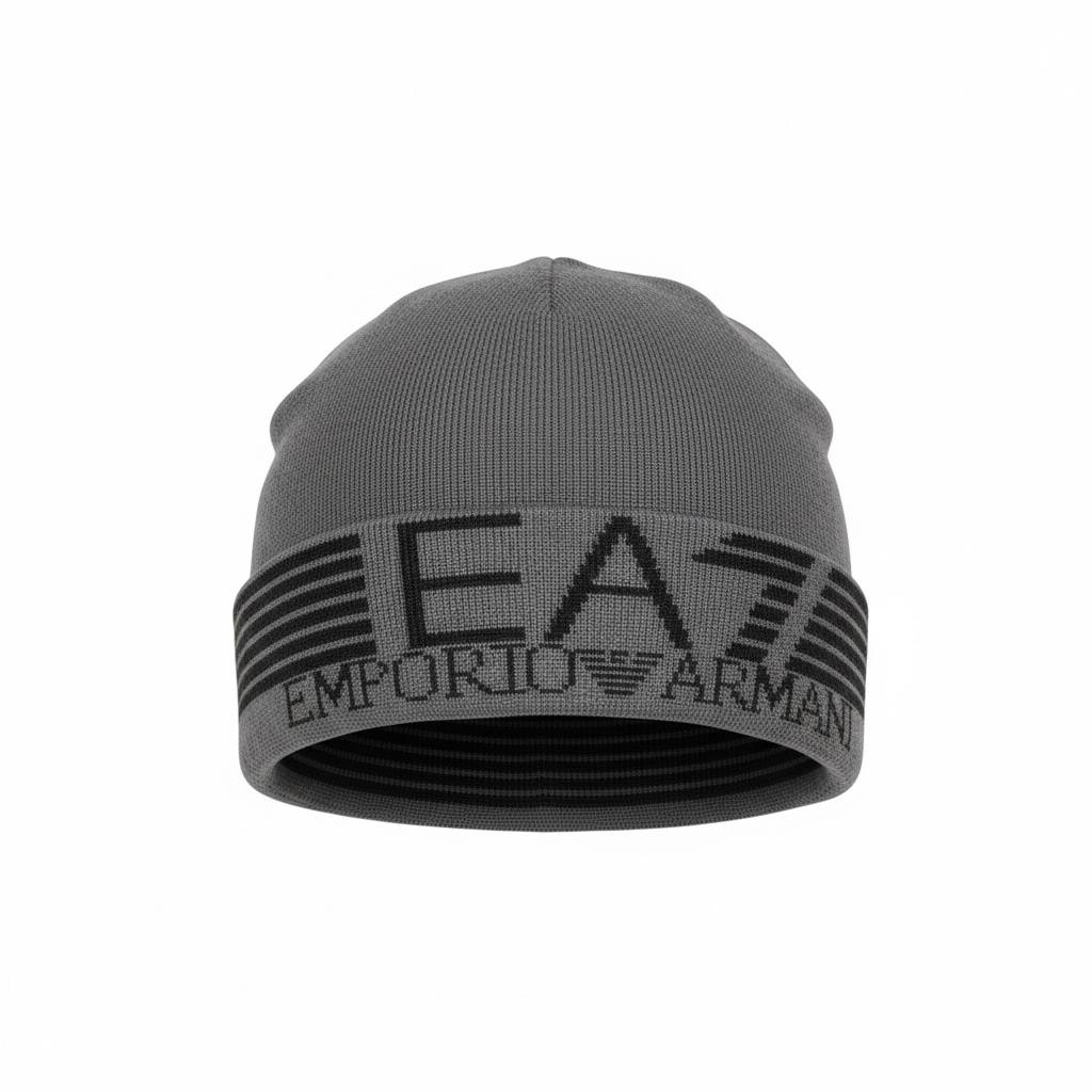 EA7 Emporio Armani Grey Knit Beanie š©¶āļø | Premium Logo Winter Hat | Unisex