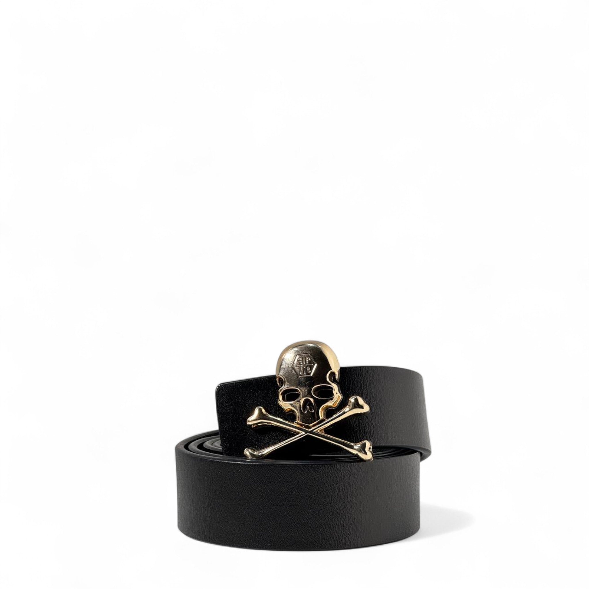 ๐ Philipp Plein Skull & Crossbones Belt โ Bold Black Leather (130cm) โ๏ธ