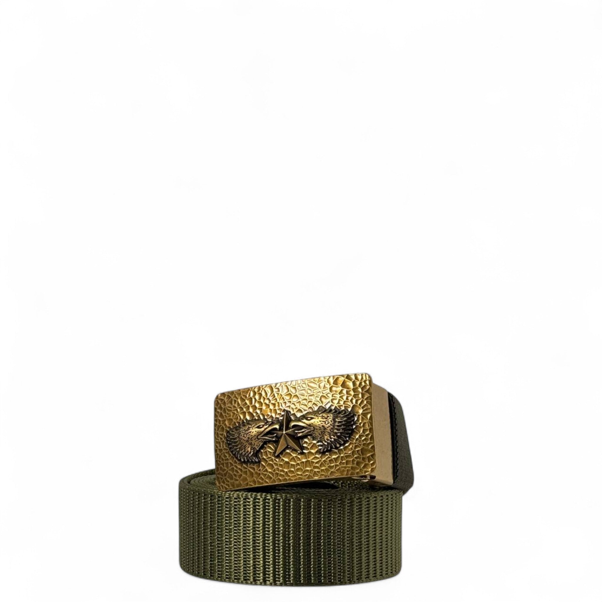 š¢ Gold Double Eagle Olive Green Tactical Belt ā 125cm | Bold Military-Inspired Design