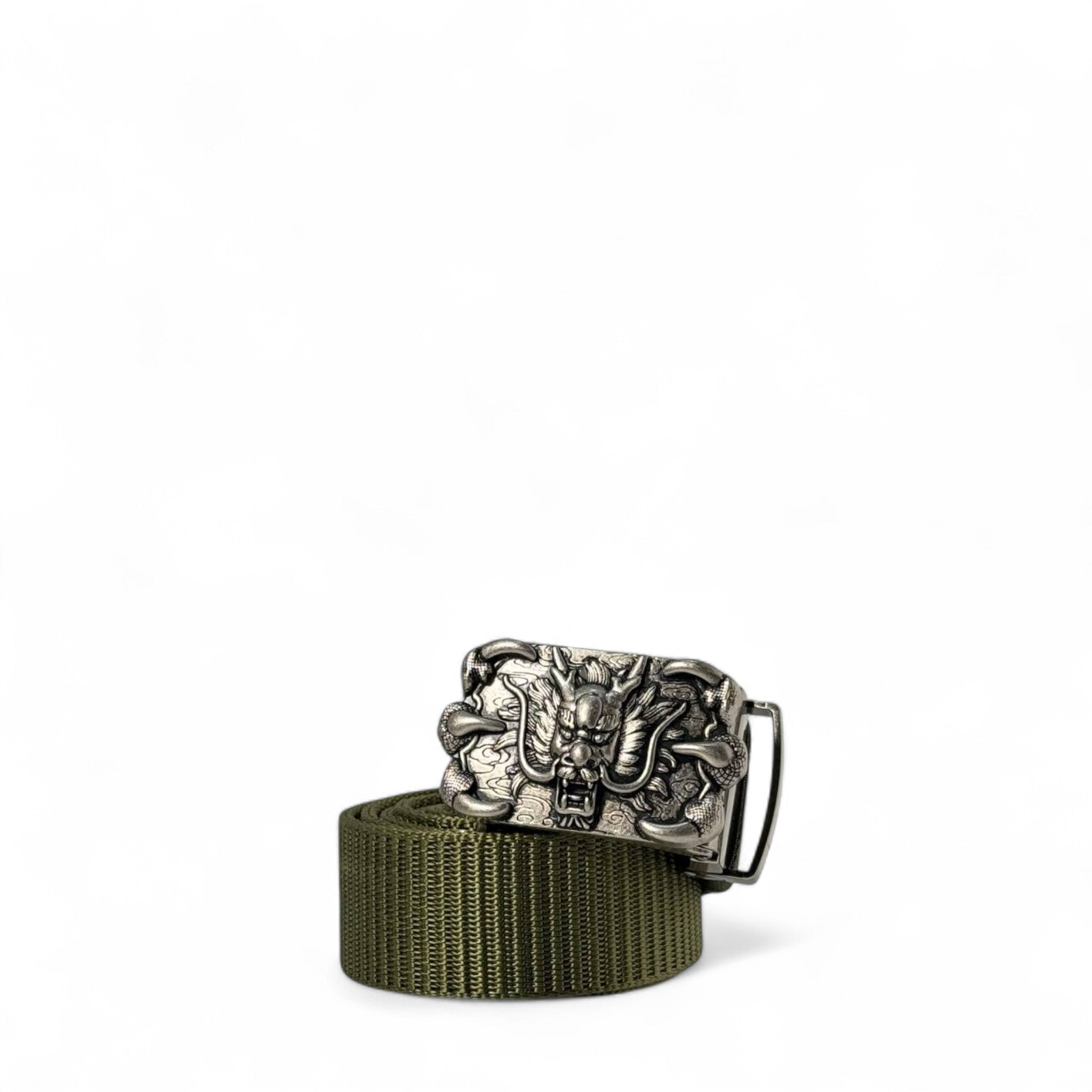 š Dragon Legend Olive Tactical Belt ā 125cm | Antique Silver Buckle