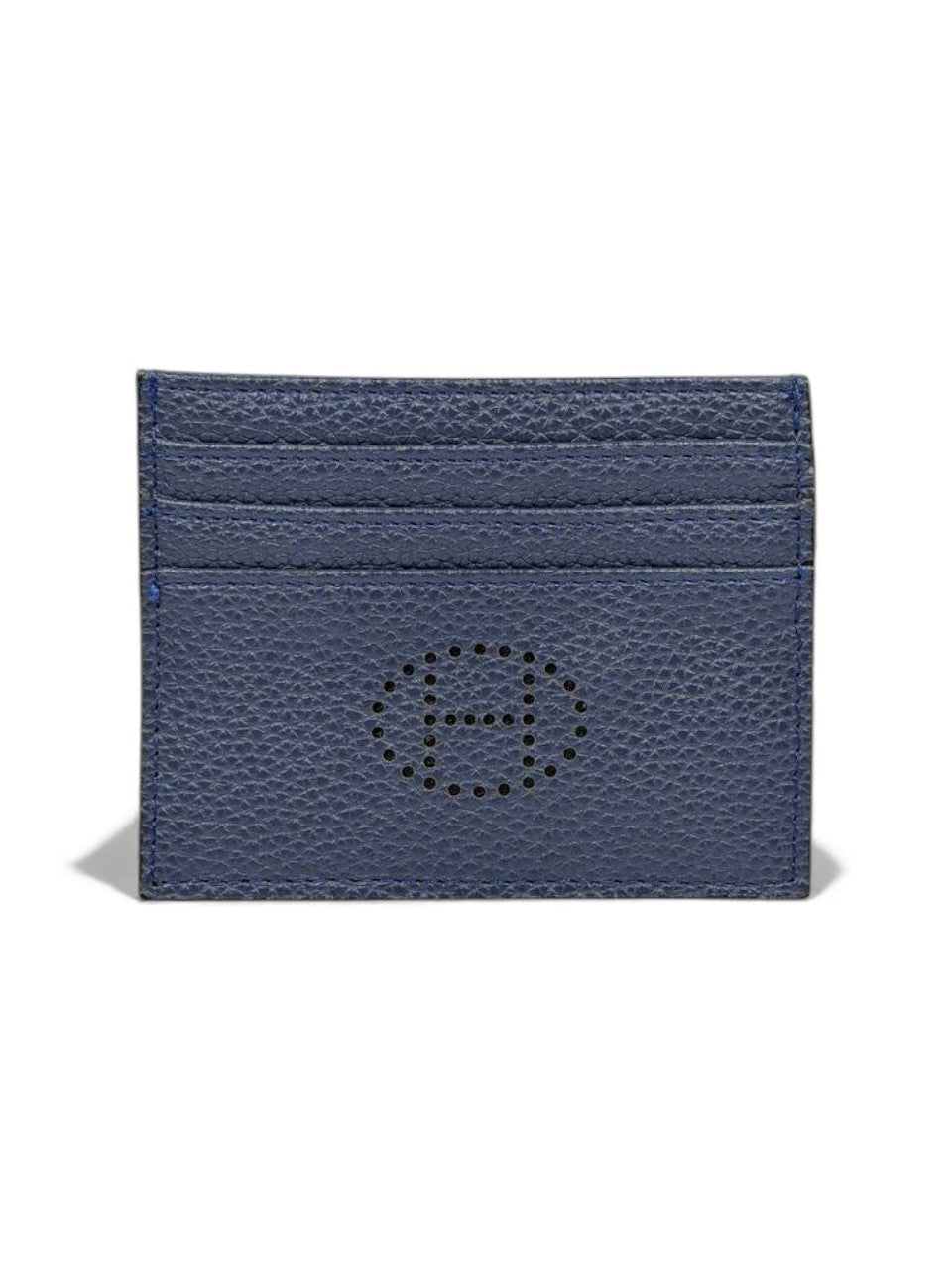 🔥 Hermès-Inspired Blue Leather Card Holder – Perforated H Edition 🔥
