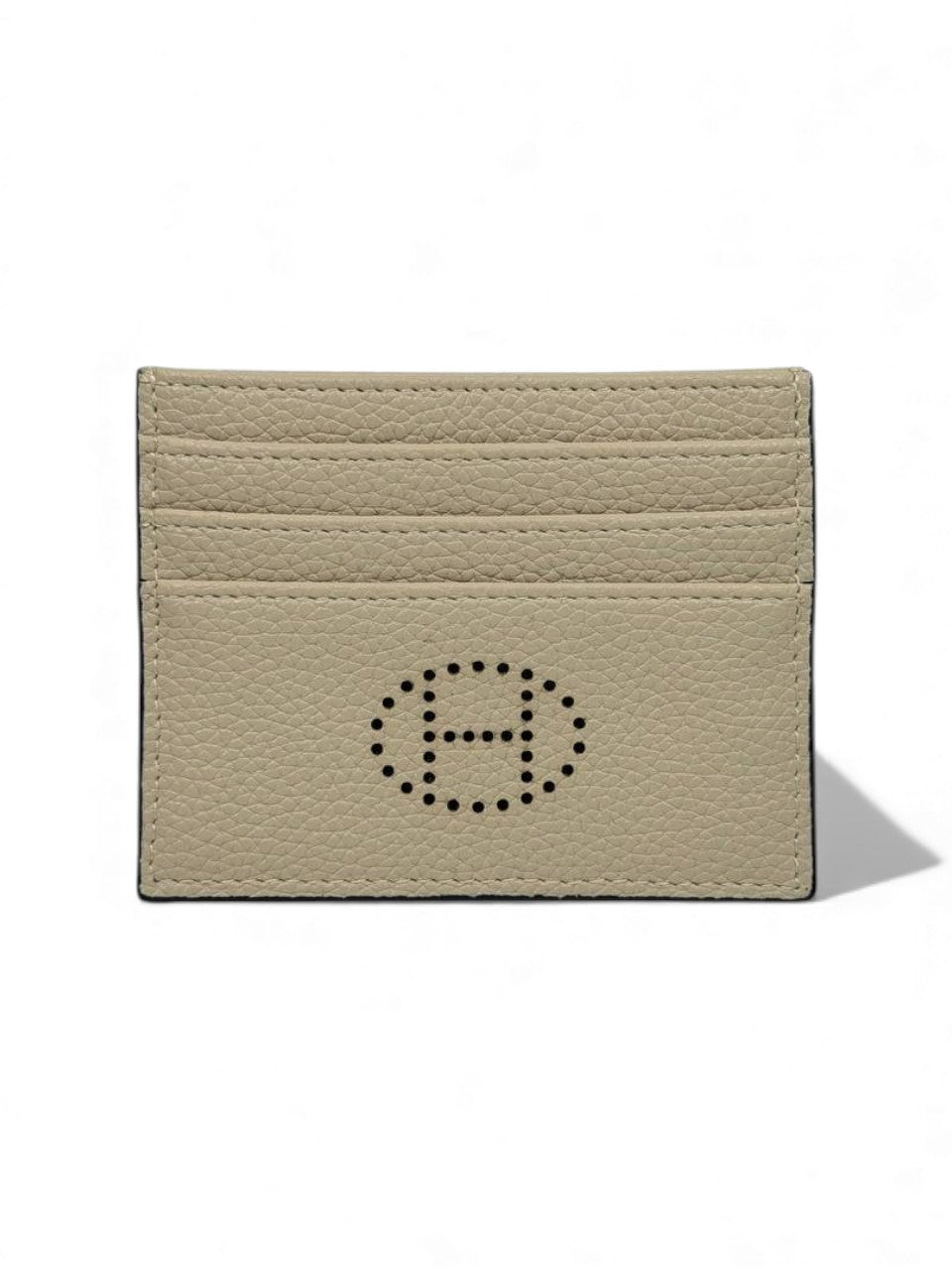 🔥 Hermès-Inspired Beige Leather Card Holder – Perforated H Edition 🔥