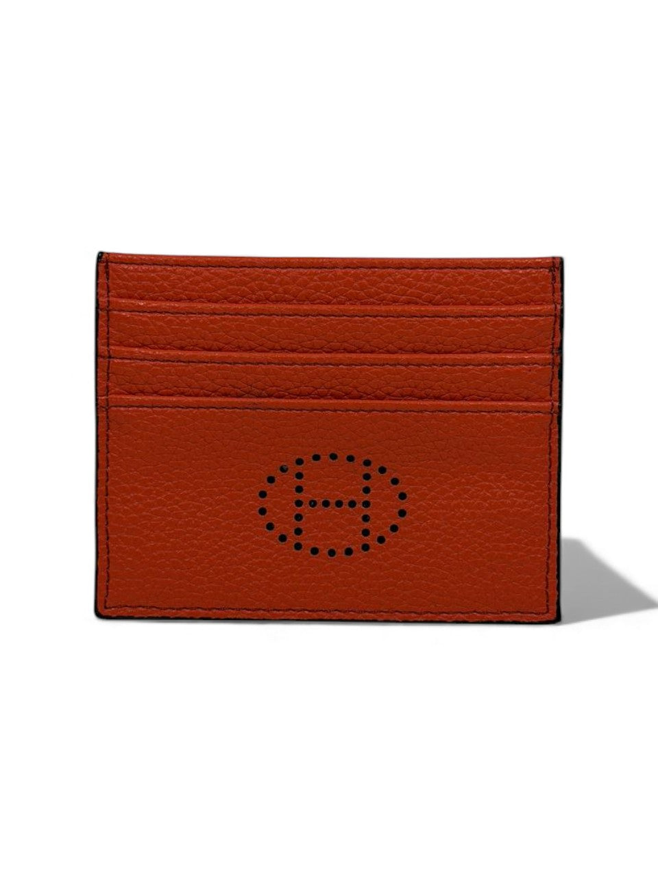 🔥 Hermès-Inspired Orange Leather Card Holder – Perforated H Edition 🔥
