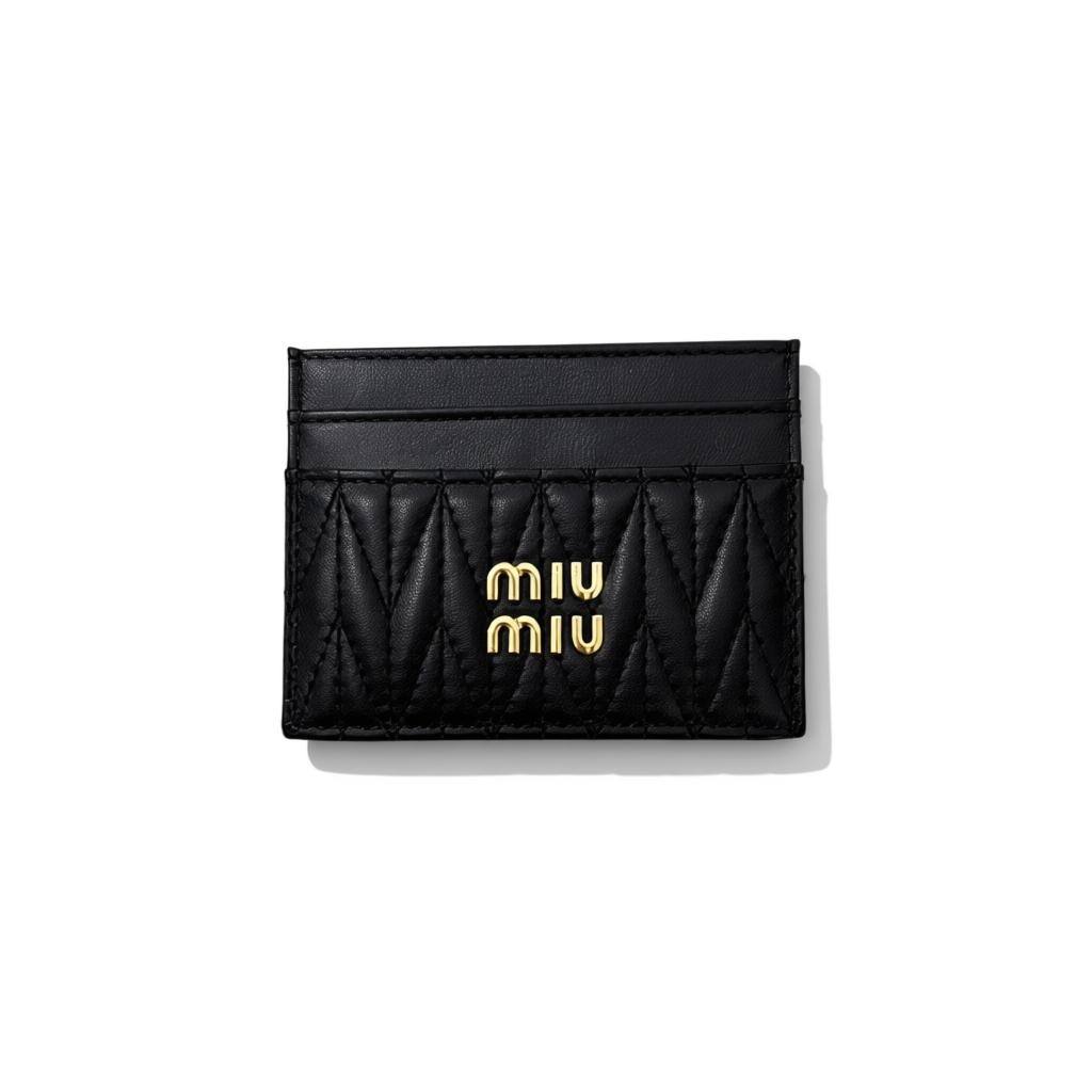 Miu Miu Matelassé Leather Card Holder – Black & Gold 🖤✨ | Luxury Slim Wallet