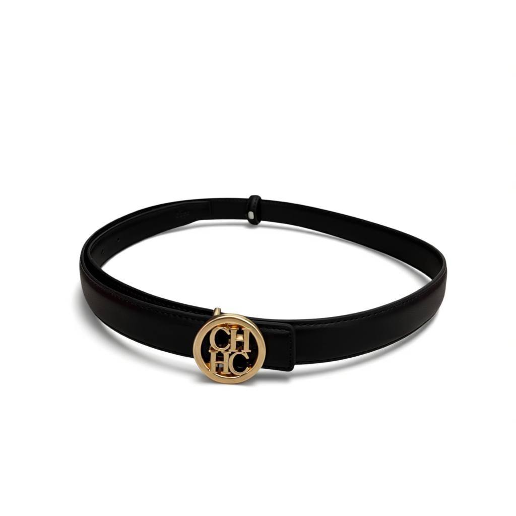 Carolina Herrera CH Logo Leather Belt – Black & Gold (110 CM) 🖤✨ | Luxury Designer Belt