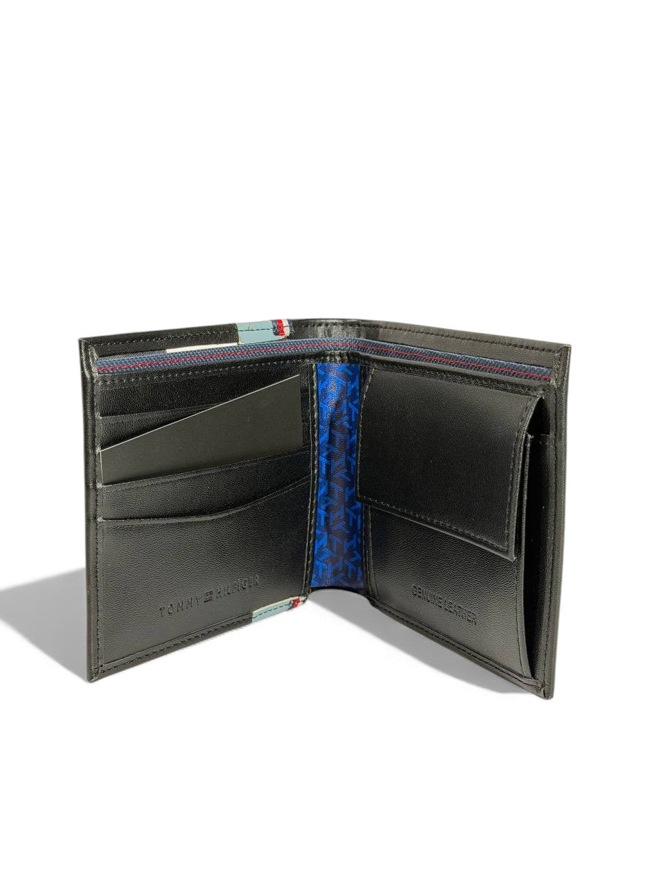 Tommy Hilfiger Black & Blue Stripe Bifold Wallet โ Premium Leather ๐บ๐ธ๐ค๐
