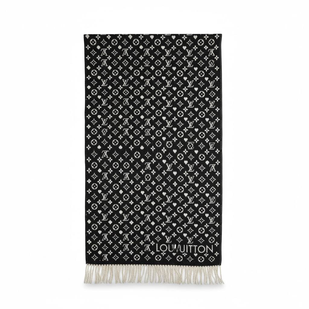 🖤 Louis Vuitton Monogram Reversible Wool Scarf – Black & Grey