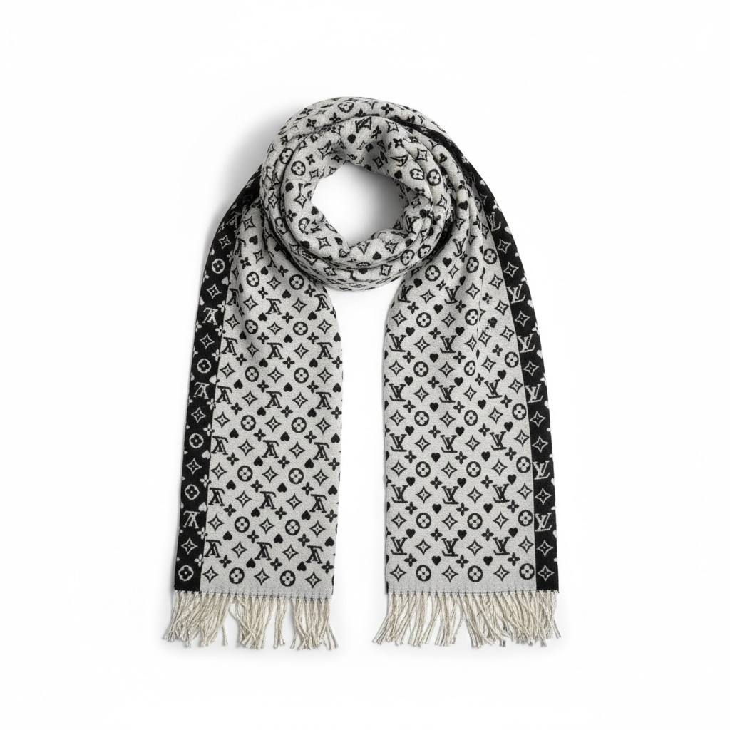 🖤 Louis Vuitton Monogram Reversible Wool Scarf – Black & Grey