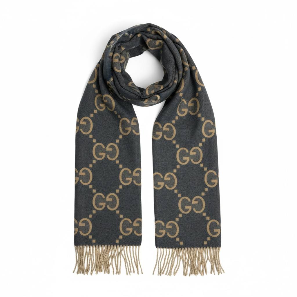 Gucci GG Double-Face Wool Scarf – Grey & Beige Reversible Luxury