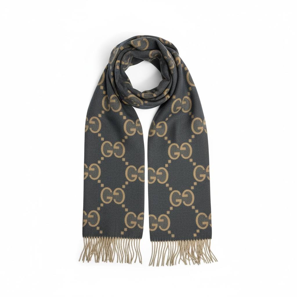 Gucci GG Double-Face Wool Scarf – Grey & Beige Reversible Luxury