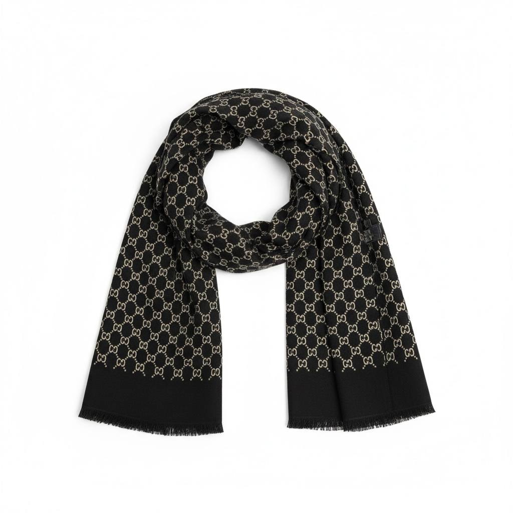 Gucci Black Monogram Wool Scarf – Luxury Winter Essential 🖤✨