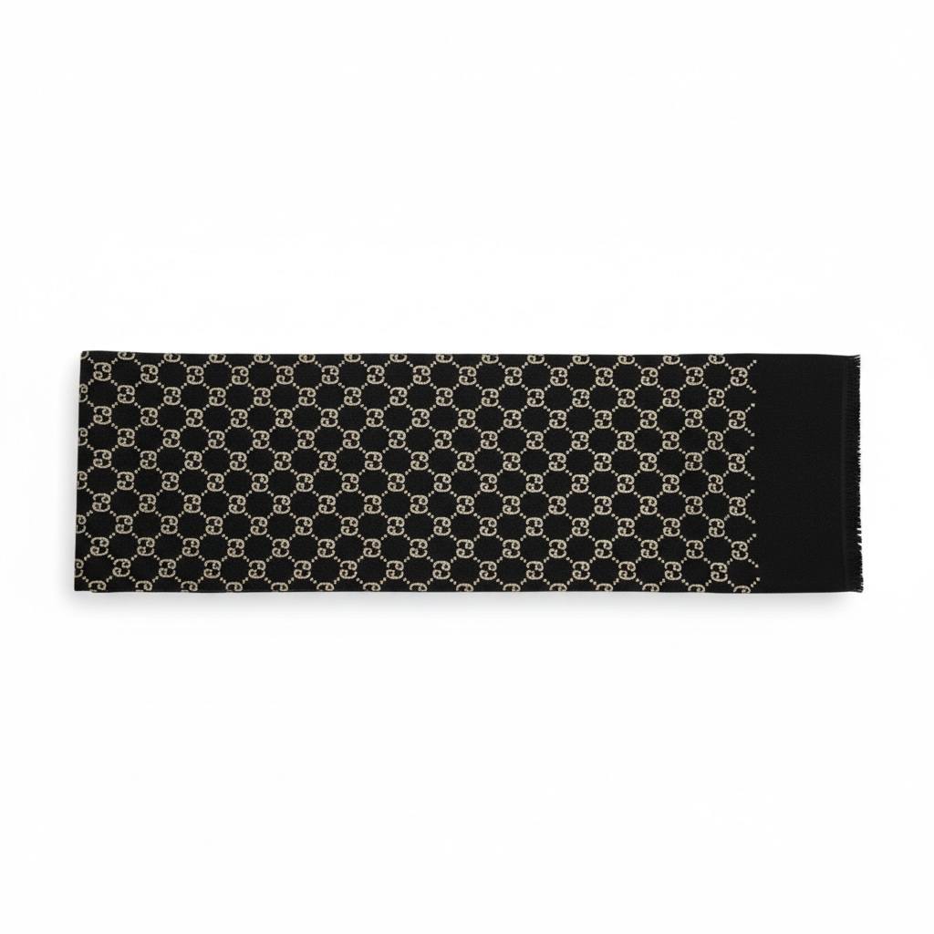 Gucci Black Monogram Wool Scarf – Luxury Winter Essential 🖤✨