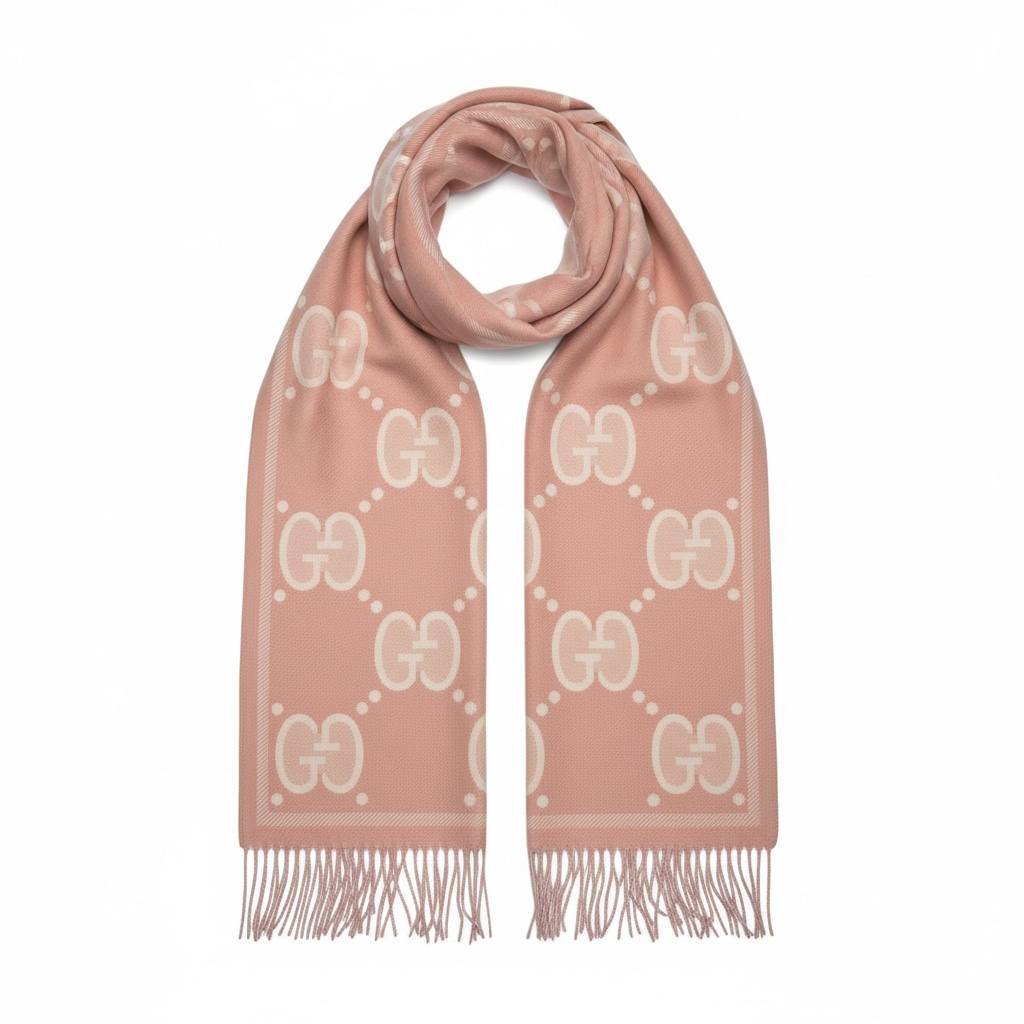 🧣 Gucci Reversible GG Monogram Scarf – Pink & Cream Edition