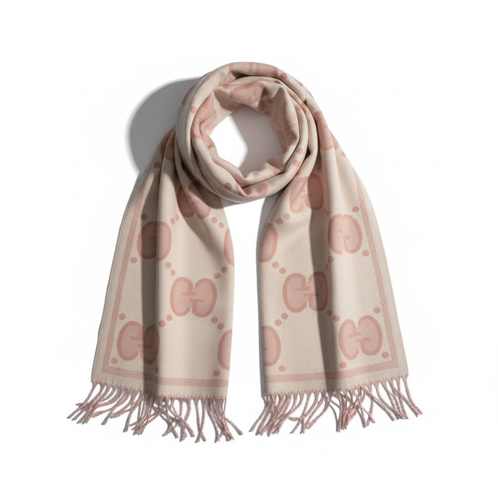 🧣 Gucci Reversible GG Monogram Scarf – Pink & Cream Edition