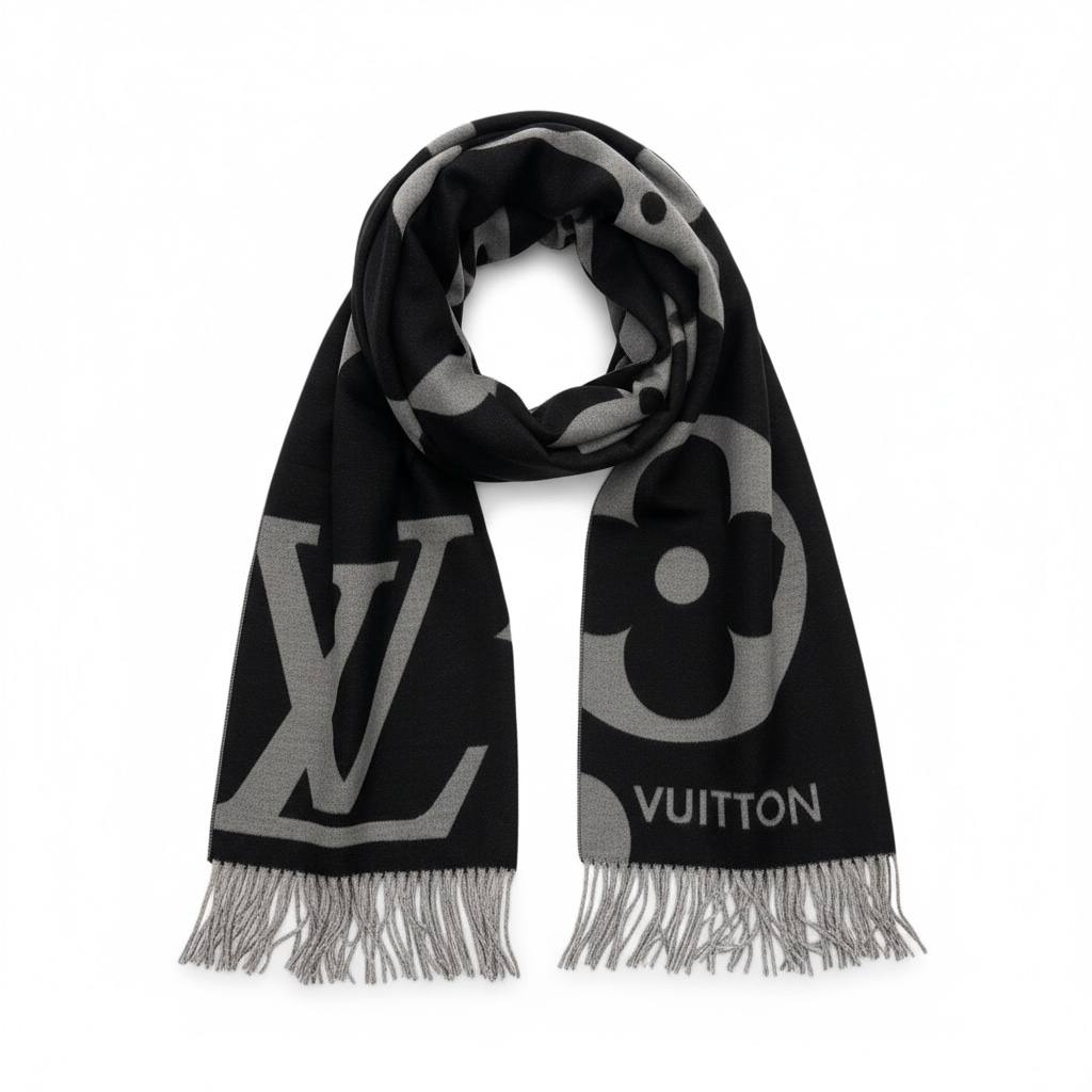 ✨ Louis Vuitton Giant Monogram Scarf – Black & Grey Luxury Edition 🖤🧣✨