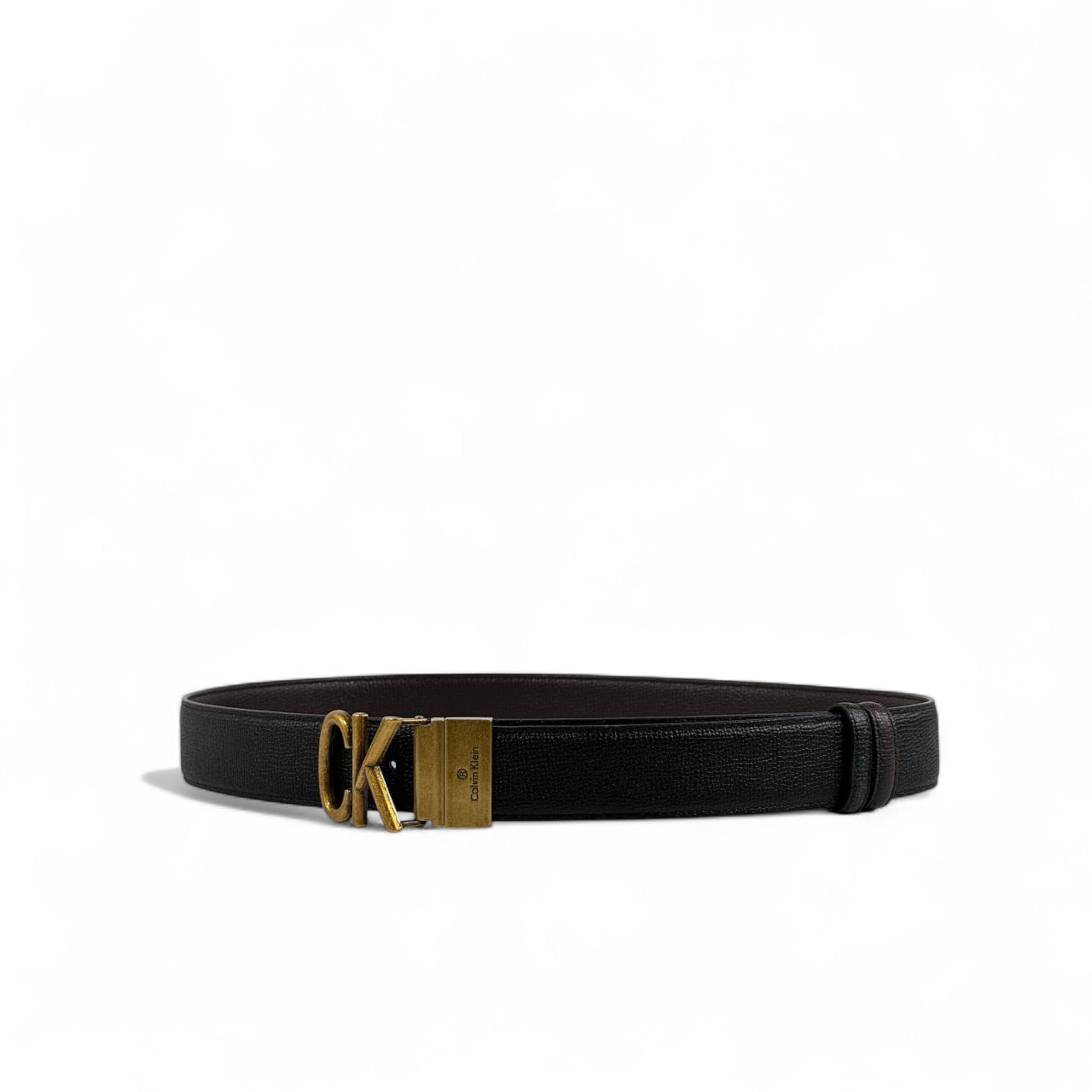 🖤 Calvin Klein Black Leather Belt – CK Gold Buckle | 115 cm