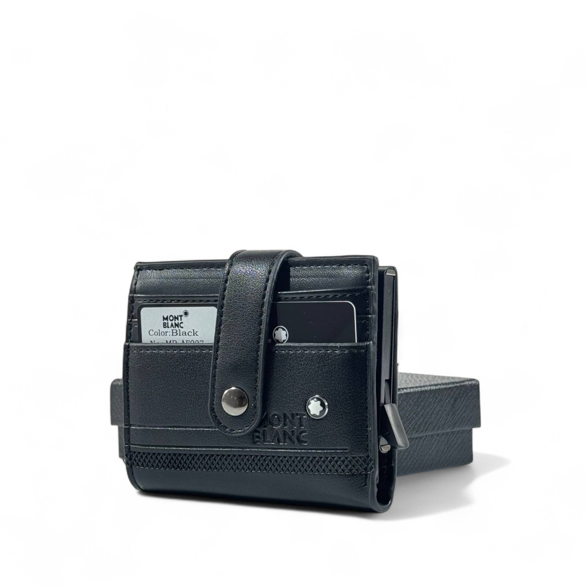 🖤 Montblanc Black Leather Wallet – Strap Closure with Emblem
