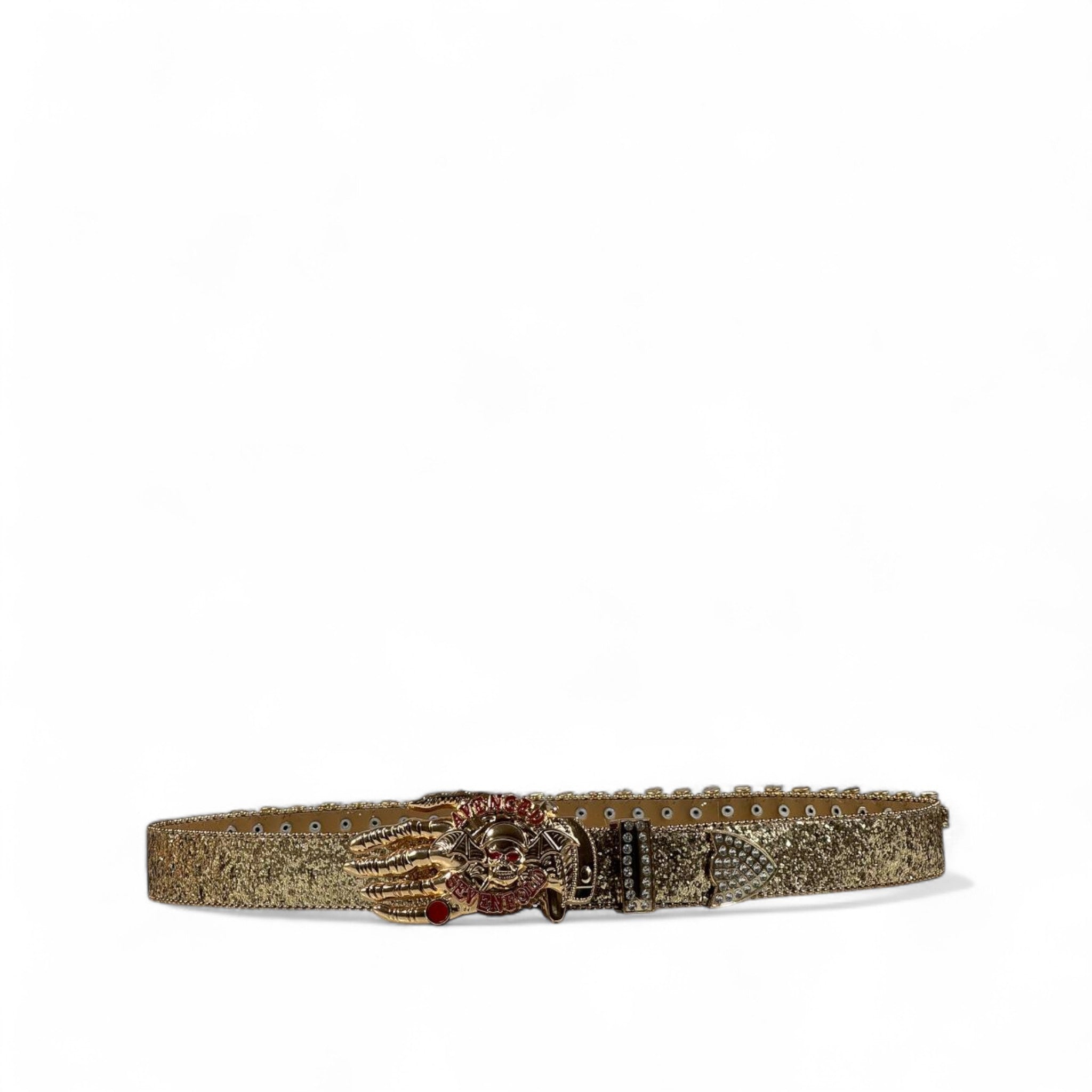 ✨ Luxury Gold Jeweled Belt – Skull Hand Buckle | 125 cm Statement Piece