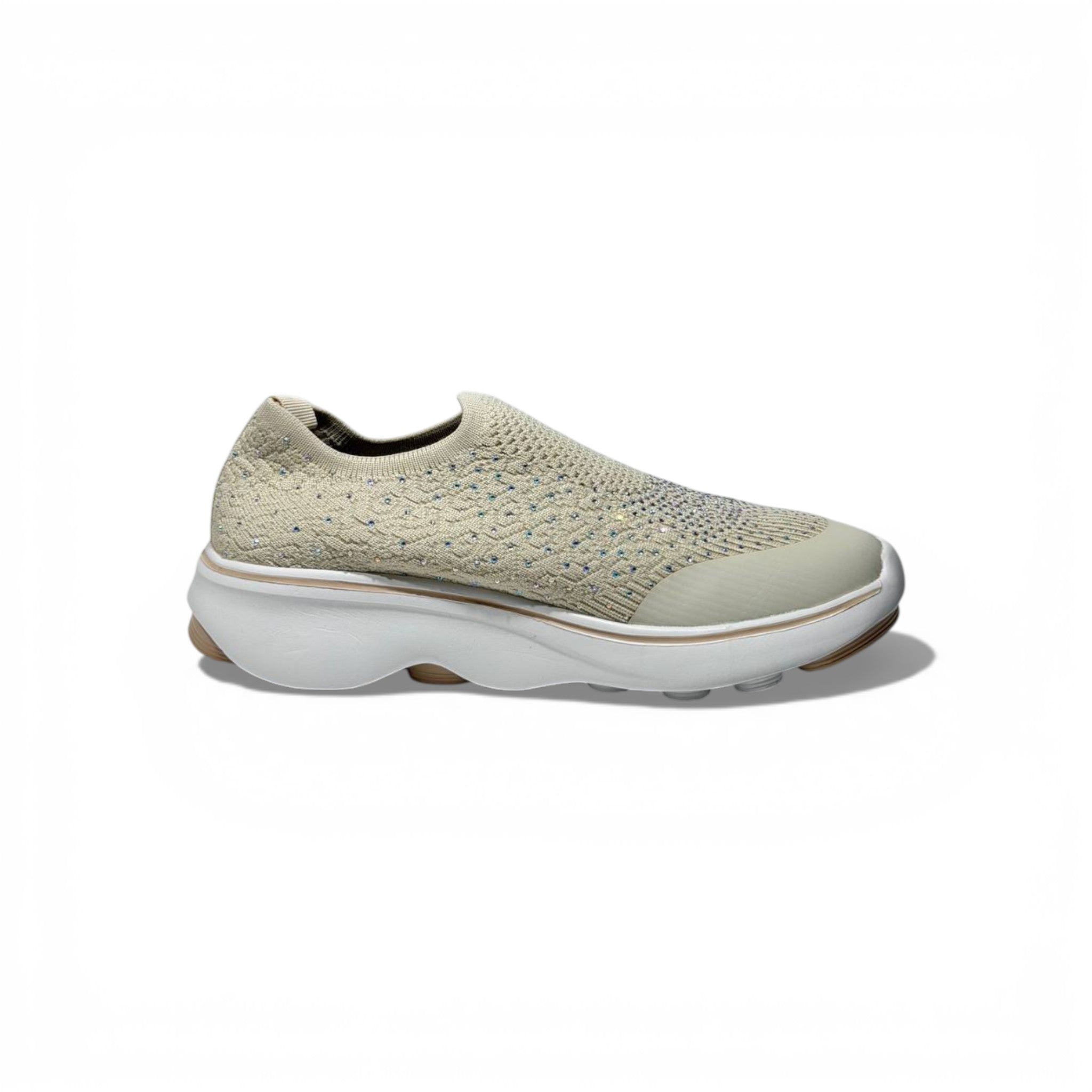 Skechers Crystal Slip-On Sneakers β Beige Sparkle Comfort Shoes β¨π | Lightweight Breathable Walking Trainers