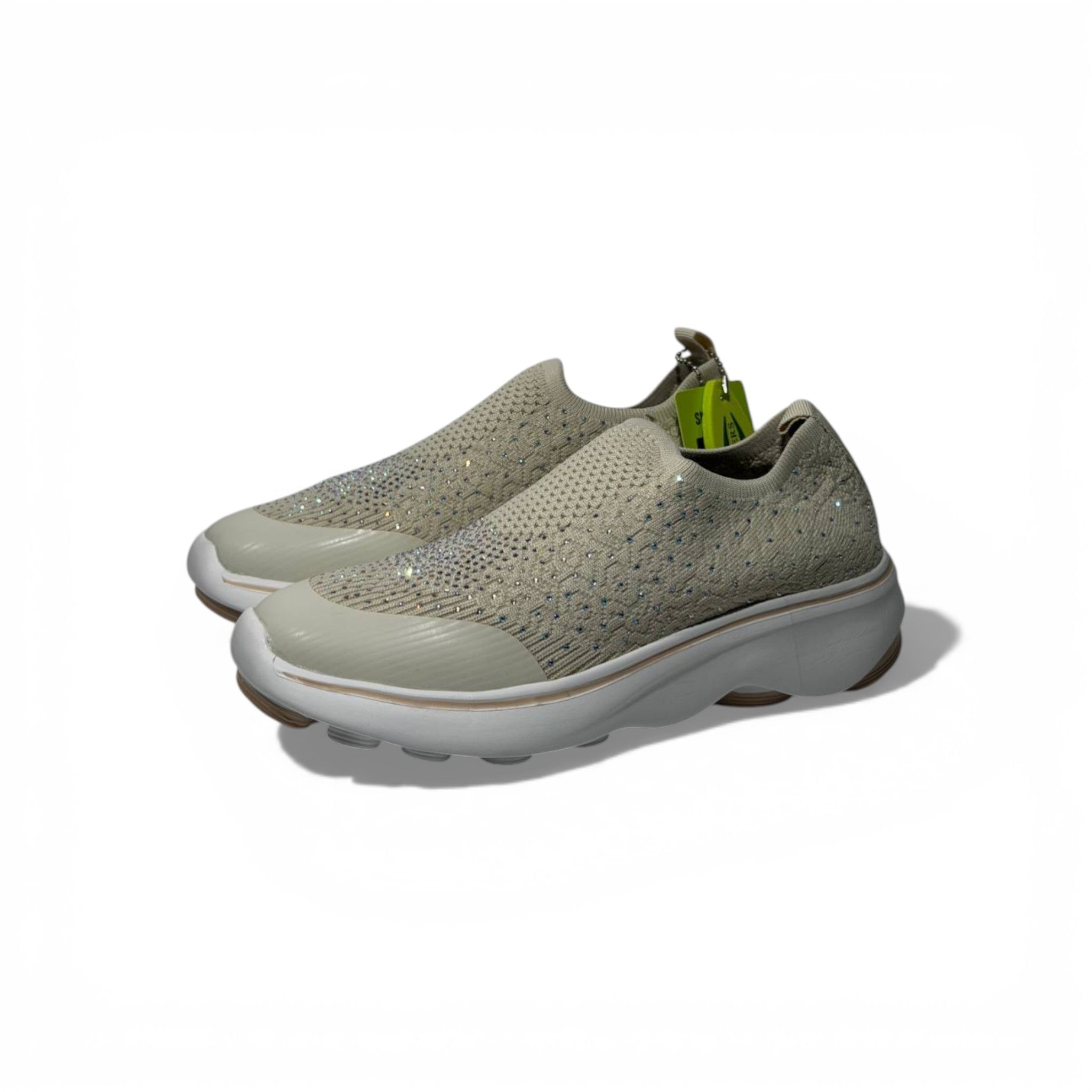 Skechers Crystal Slip-On Sneakers – Beige Sparkle Comfort Shoes ✨👟 | Lightweight Breathable Walking Trainers
