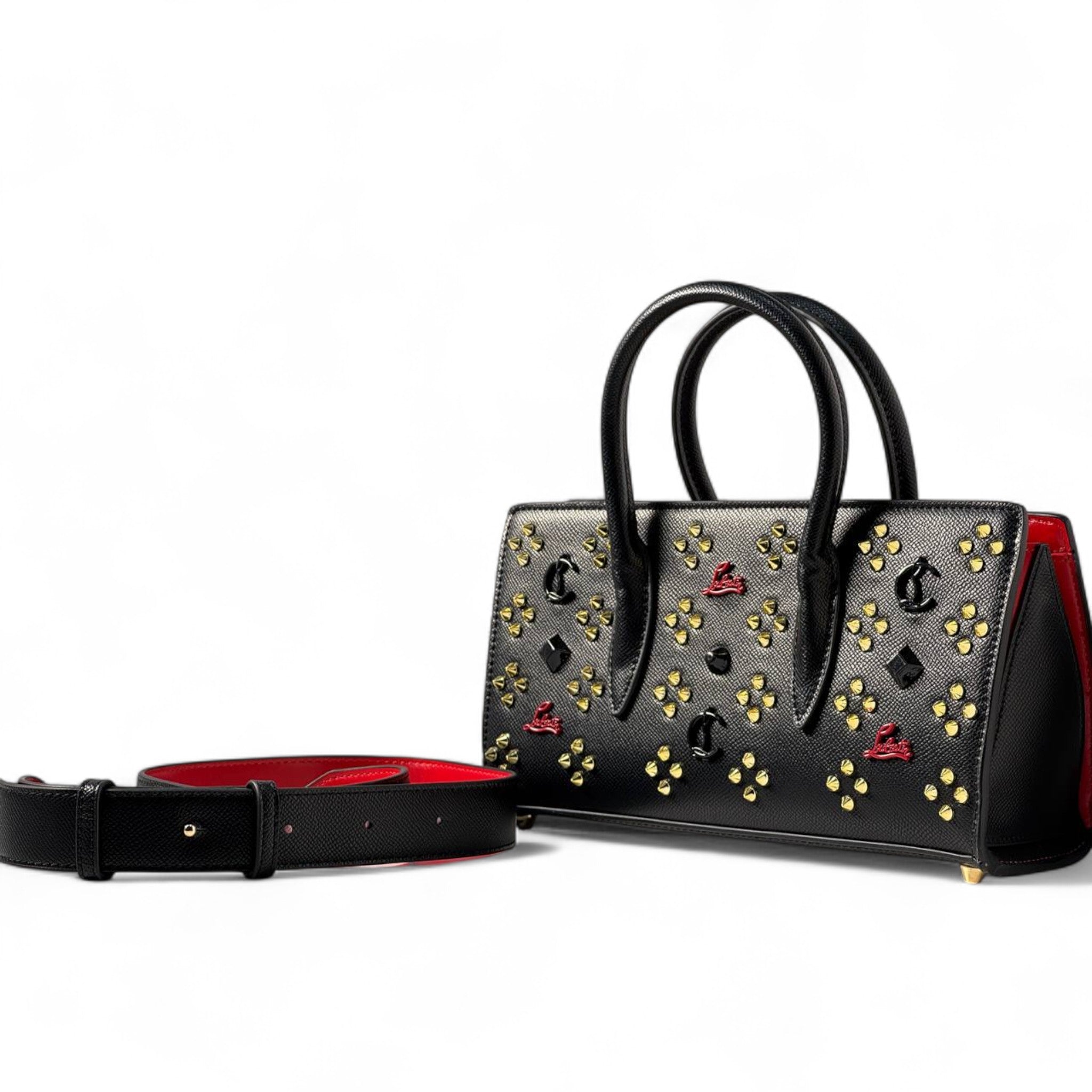 Christian Louboutin Cabarock Mini Tote – Black Studded Elegance with Red Accents