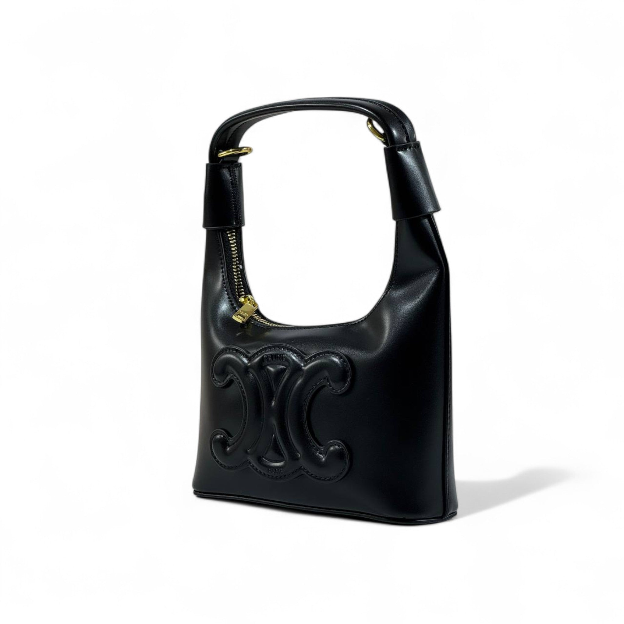 ๐คโจ Celine Ava Triomphe Black Leather Shoulder Bag with Embossed Logo ๐๐