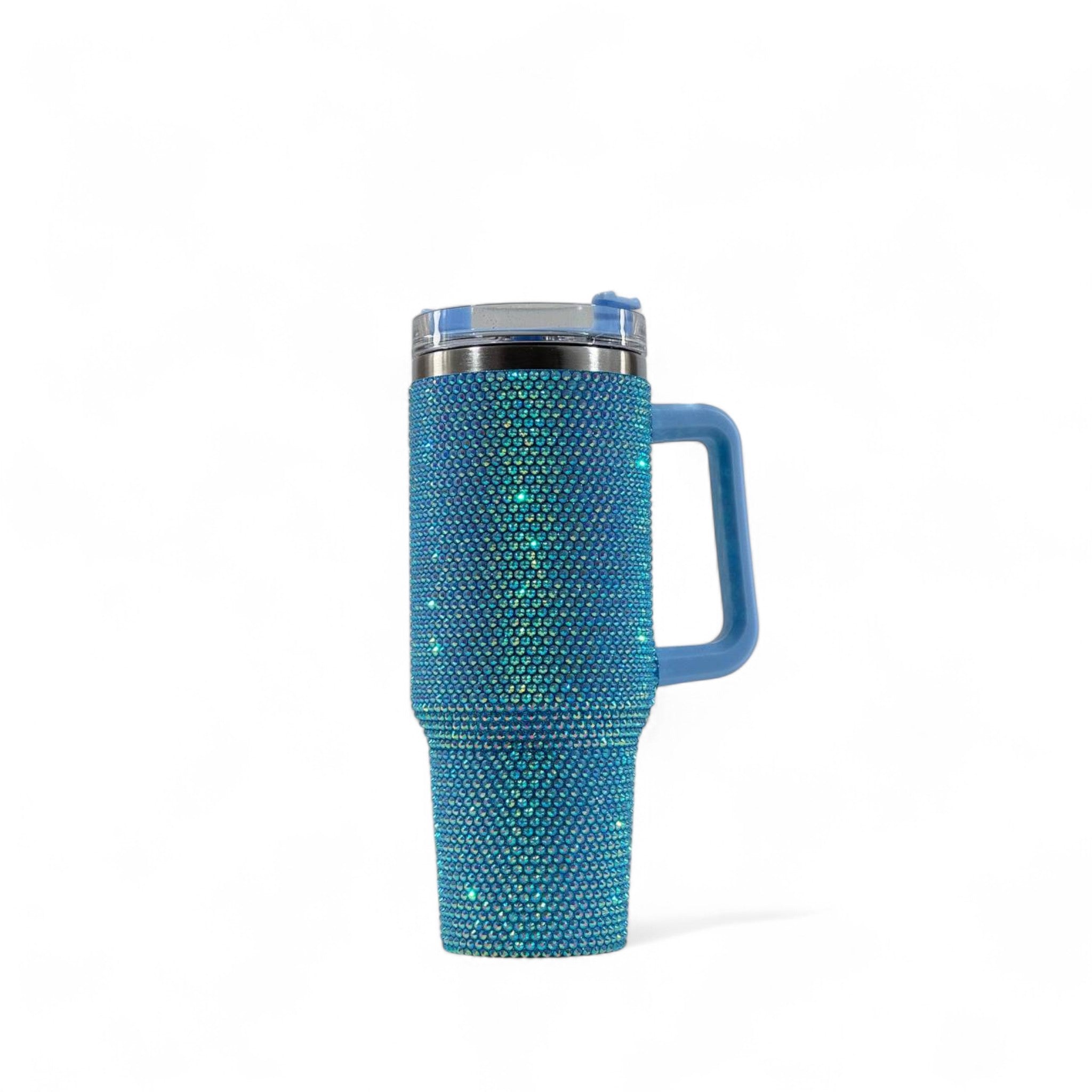 ๐โจ Blue Rhinestone Travel Tumbler Mug with Handle & Lid โ 40oz Sparkling Cup ๐ฅ๐