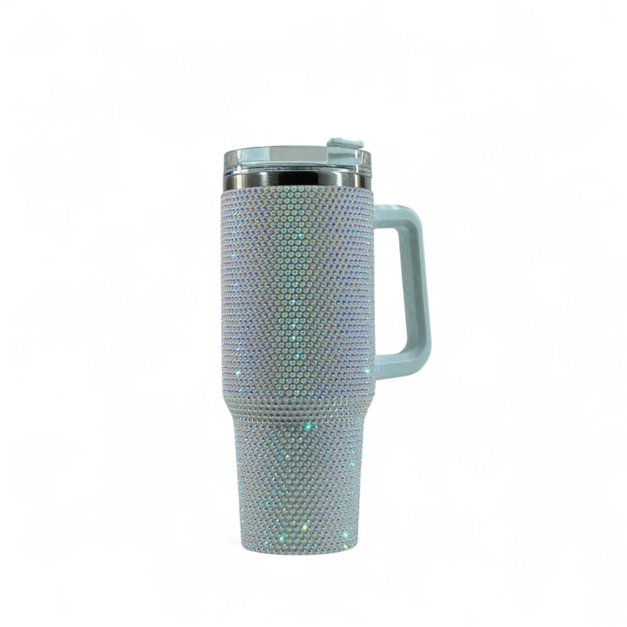 ๐ค๐ Silver Rhinestone Travel Tumbler Mug with Handle & Lid โ 40oz Sparkling Cup โจ๐ฅ