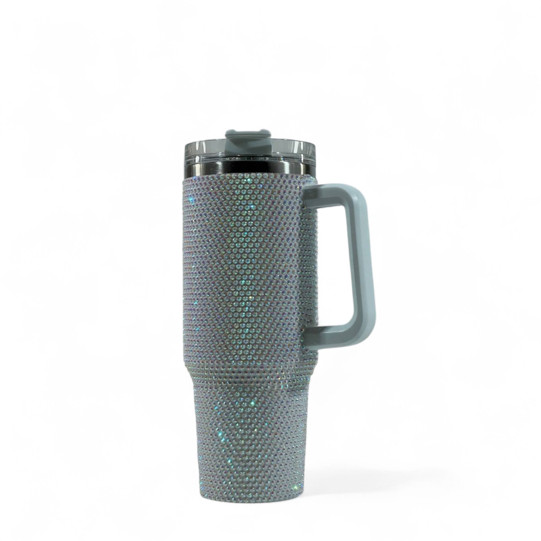 ๐ค๐ Silver Rhinestone Travel Tumbler Mug with Handle & Lid โ 40oz Sparkling Cup โจ๐ฅ