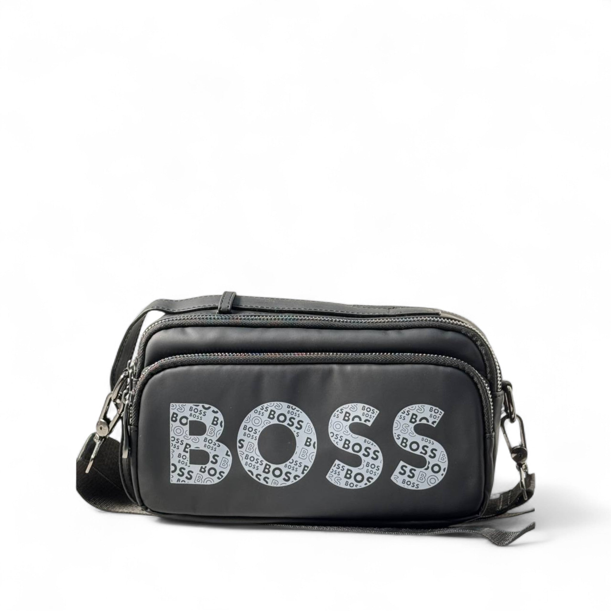 BOSS Graphic Logo Black Crossbody Bag β Bold & Compact Streetwear