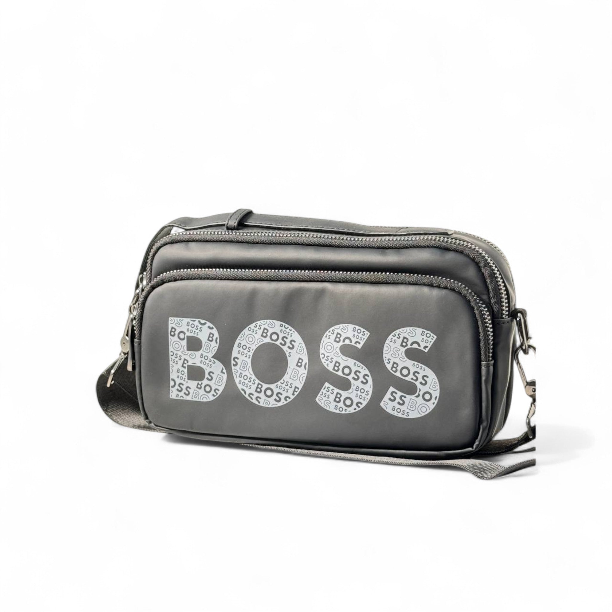 BOSS Graphic Logo Black Crossbody Bag β Bold & Compact Streetwear