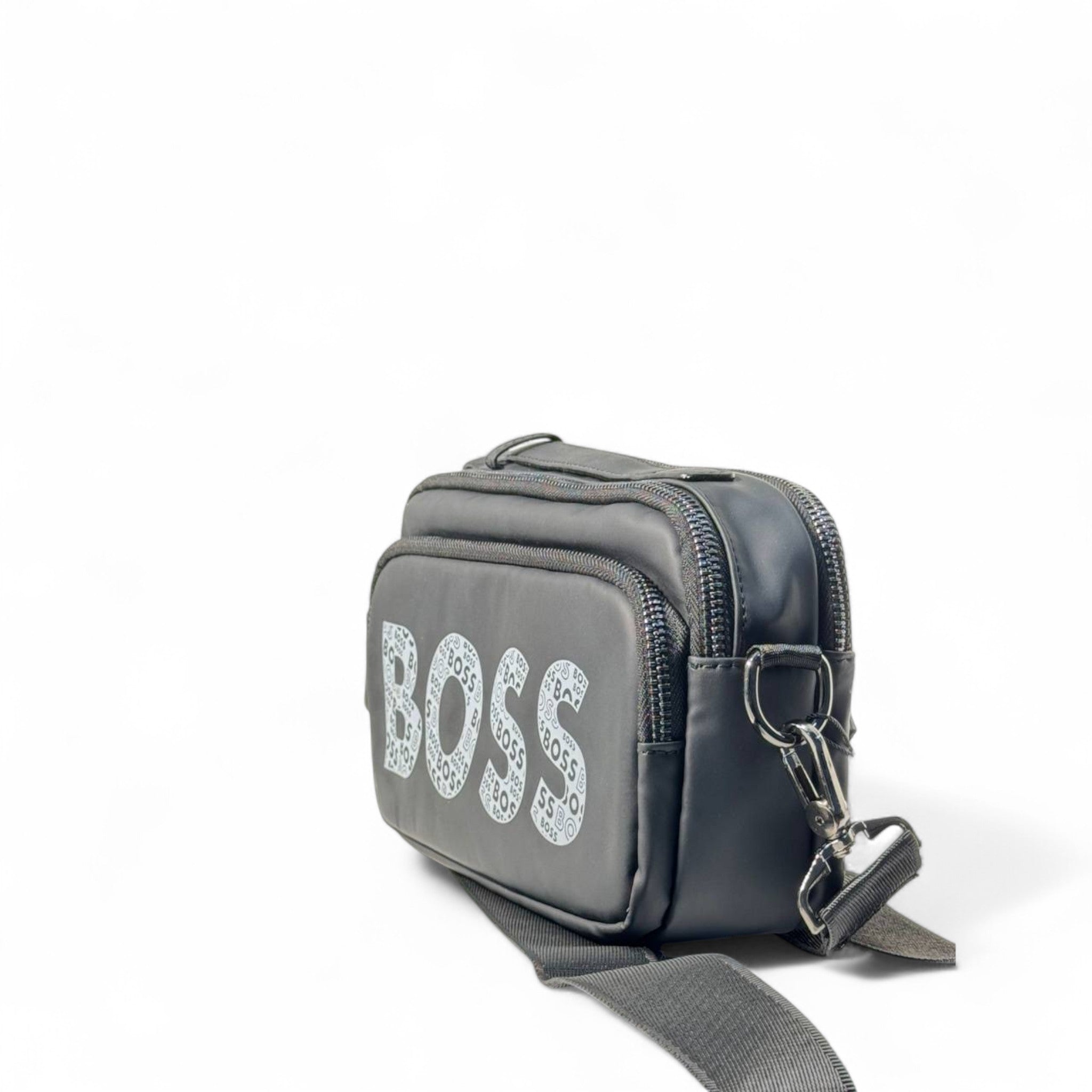 BOSS Graphic Logo Black Crossbody Bag β Bold & Compact Streetwear