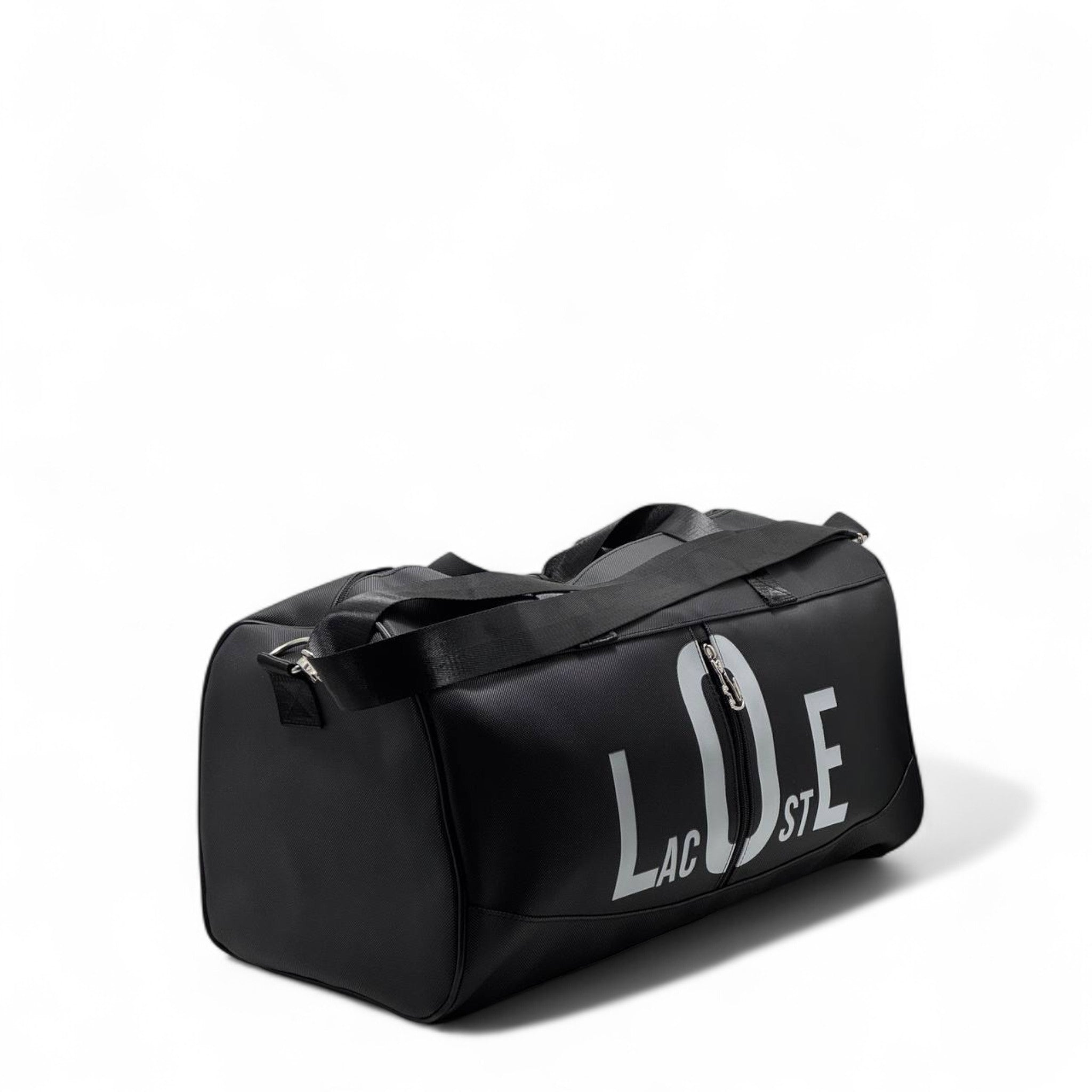 Lacoste Black Graphic Duffel Bag ๐ โ Bold Logo Sports & Travel Carryall