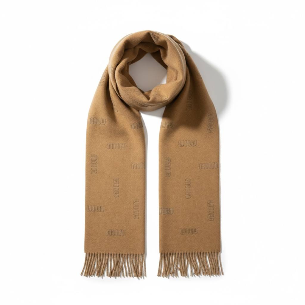 🧣 Miu Miu Camel Monogram Scarf – Timeless Winter Luxury