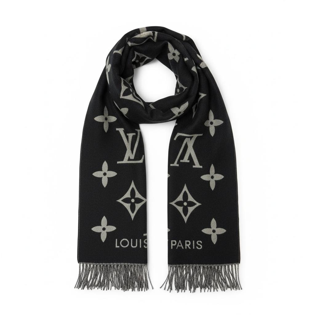 🧣 Louis Vuitton Black Monogram Scarf – Iconic Timeless Luxury