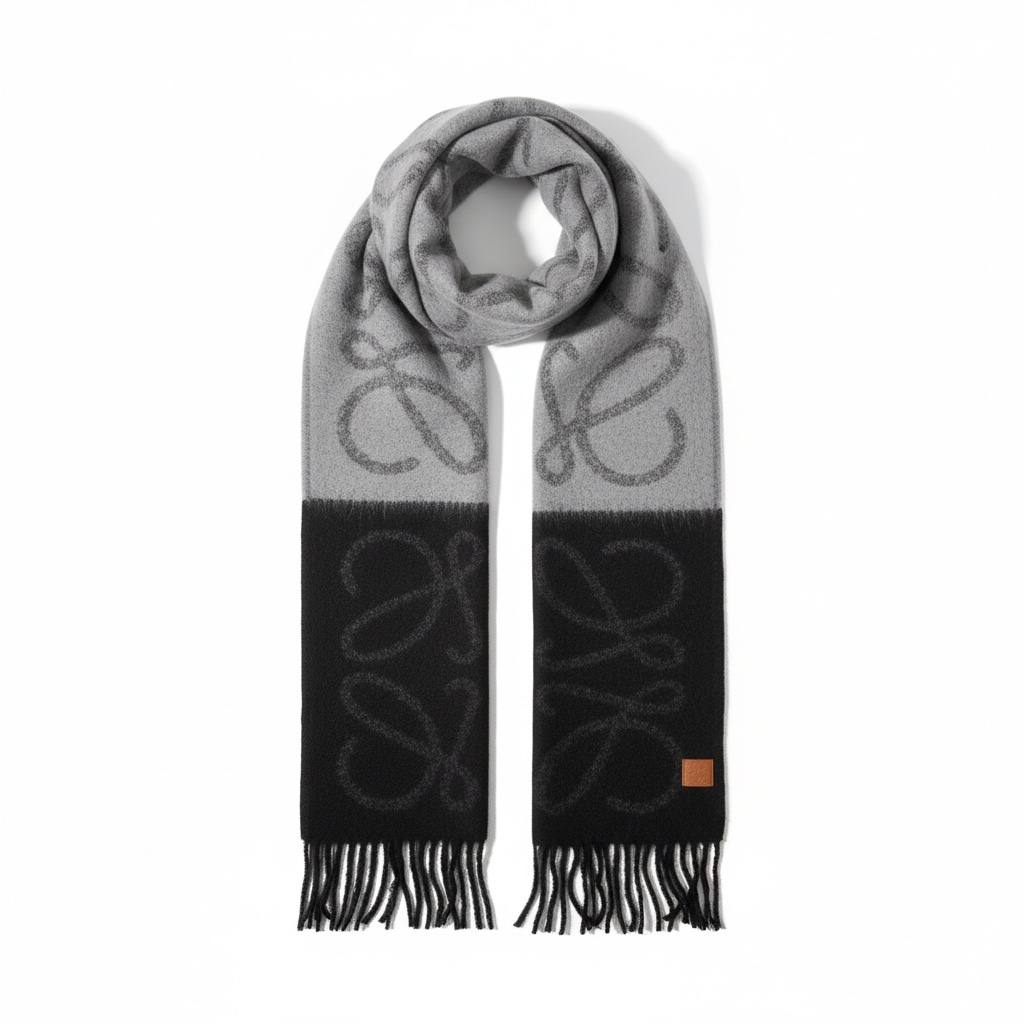 🧣 Loewe Anagram Gradient Scarf – Modern Monochrome Elegance