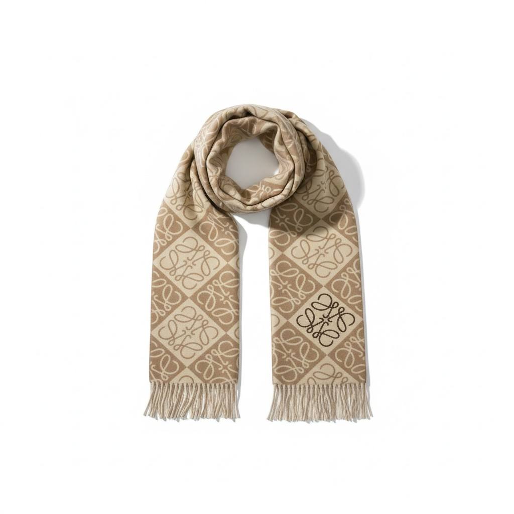 🤍 Loewe Anagram Scarf – Timeless Elegance in Soft Neutral Tones ✨