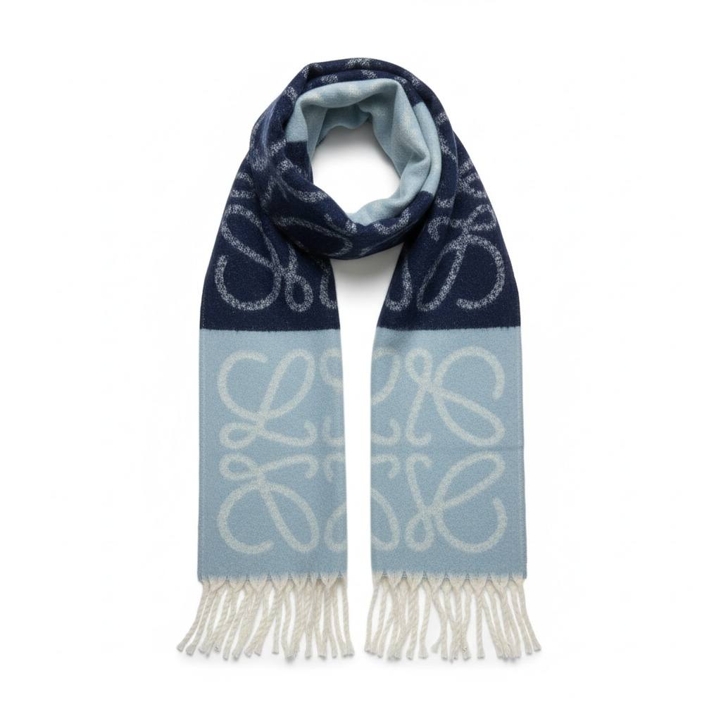 💙 Loewe Anagram Scarf – Elegant Blue Gradient Luxury ✨