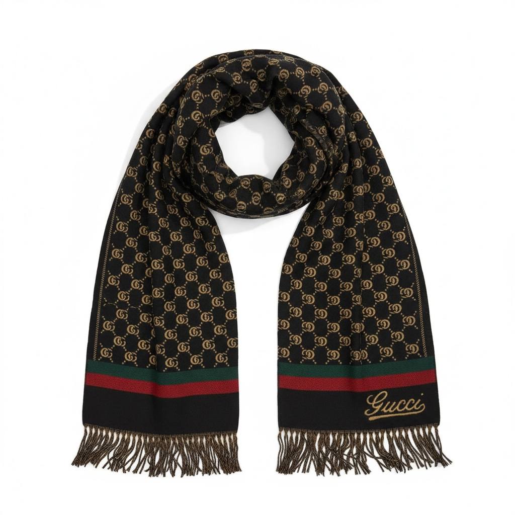 Gucci GG Supreme Monogram Scarf – Black Iconic Luxury 🖤✨