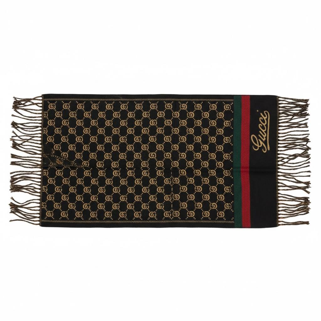 Gucci GG Supreme Monogram Scarf – Black Iconic Luxury 🖤✨