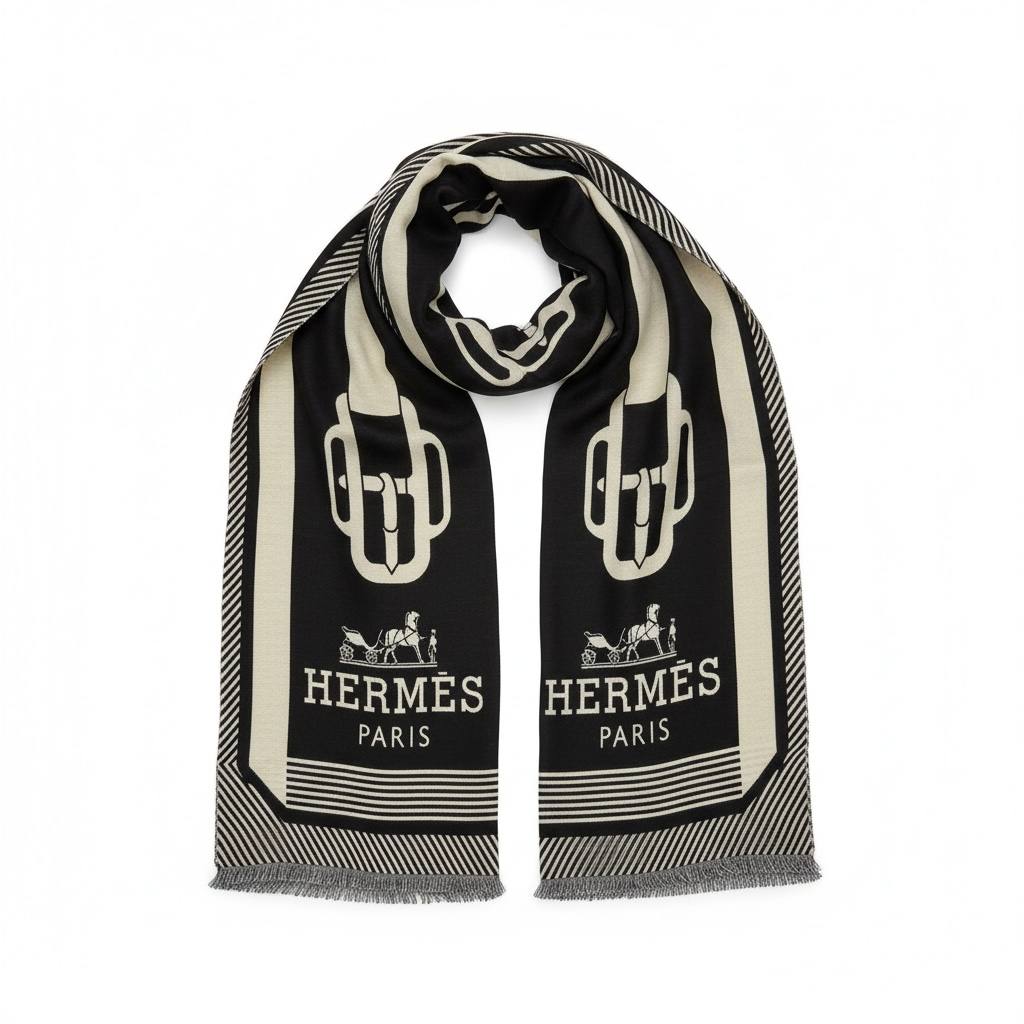 Hermès Paris Iconic Logo Scarf – Black Timeless Elegance 🖤✨